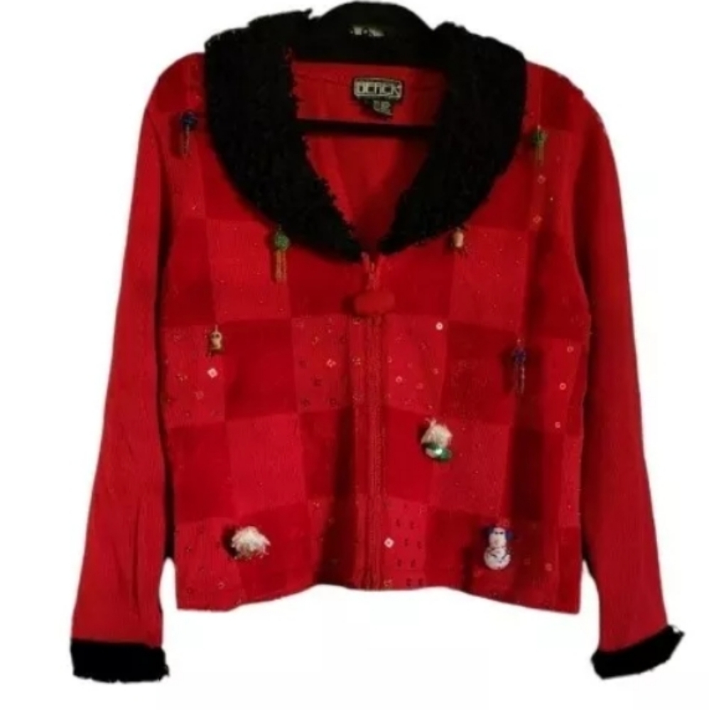 BEREK by Takako Saxon Knit Christmas Cardigan Sweater Embellished Sequin Beading